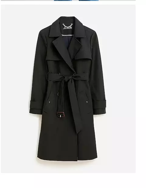 J.Crew Womens $348 Petite New Icon Trench Coat Black Size P2 BF458