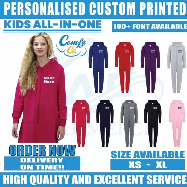 Personalised Custom Comfyco Kids Hood Zip up All in One Your Text Name Nightwear