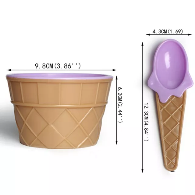 1set Kids Colourful Ice Cream Cup Plastic Ice Cream Bowls With Spoon Dessert Gif 3