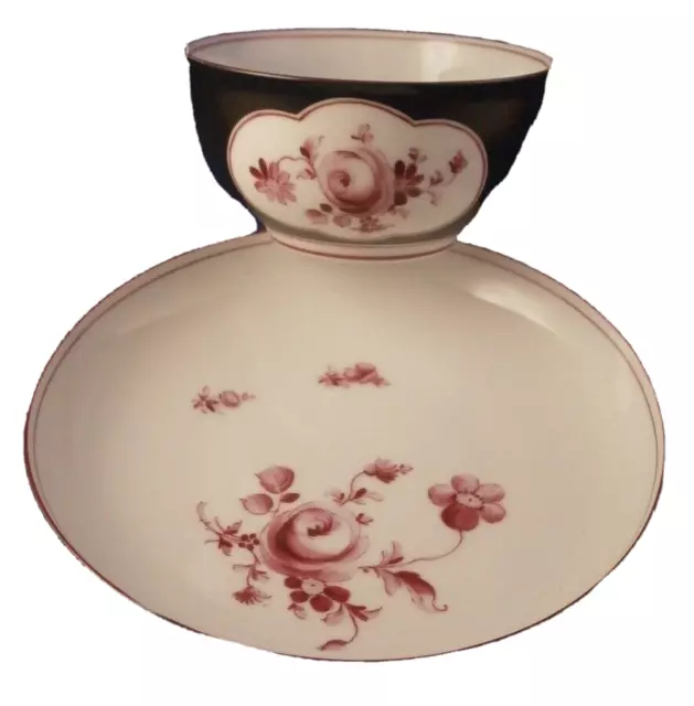 Nice Nymphenburg Porcelain Black & Puce Flowers Tea Cup & Saucer Porzellan Tasse