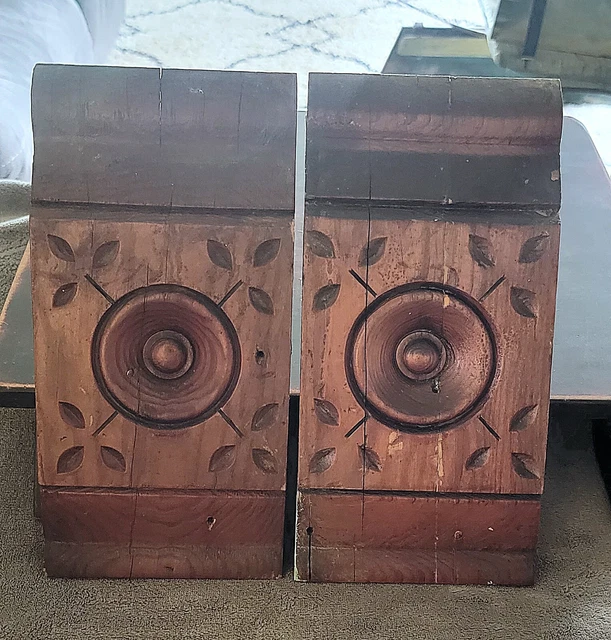Antique 1880s Pair Of ROSETTE TRIM Plinth Block VICTORIAN DOOR Molding Base Wood