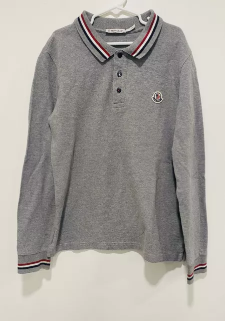 Moncler Boys Long Sleeve Polo Shirt In Grey Size 12 Perfect Condition