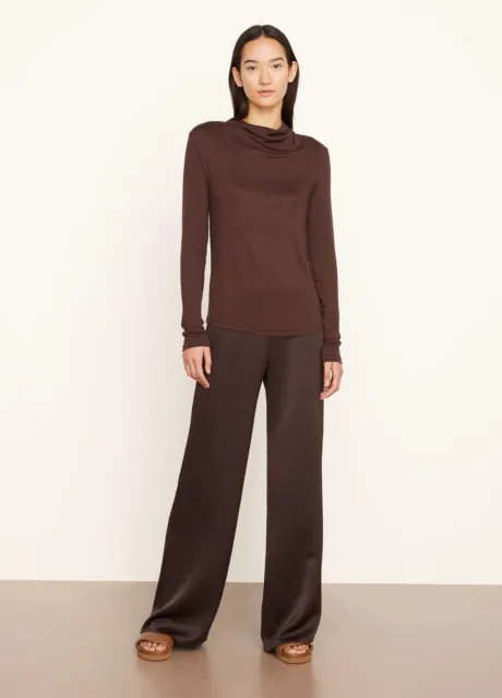 $395 Vince Women's Brown High Waist Heavy Satin Wide-Flare Leg Pants Size M. NWT