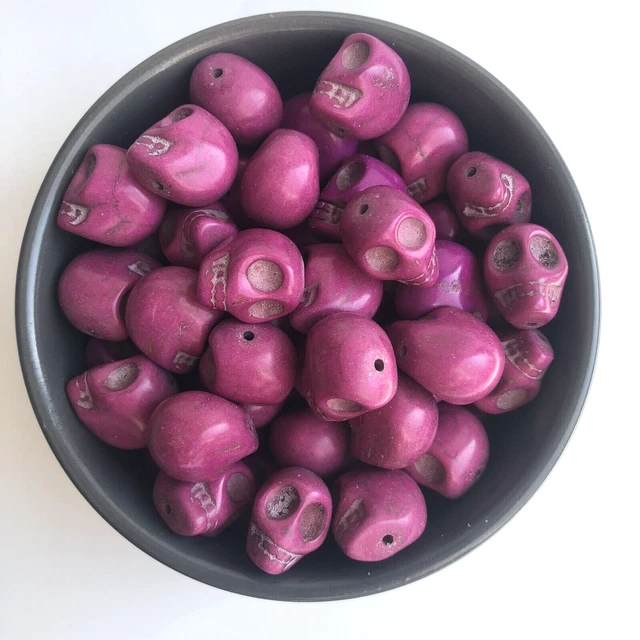 10X Big Skull Beads 18mm Purple Halloween Head Gemstone DIY Necklace Bracelet