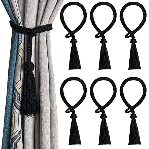 6 Pack Black Curtain Tiebacks - Curtain Ties Decorative Rope - Tassels for