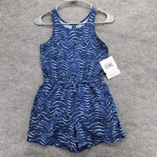 Athleta Girl Play More Romper Girls Medium 8-10 Drawstring Blue