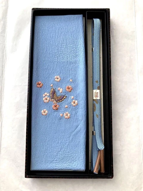 OBIAGE/OBIJIME set embroidery light blue unused for Japanese FURISODE  #6