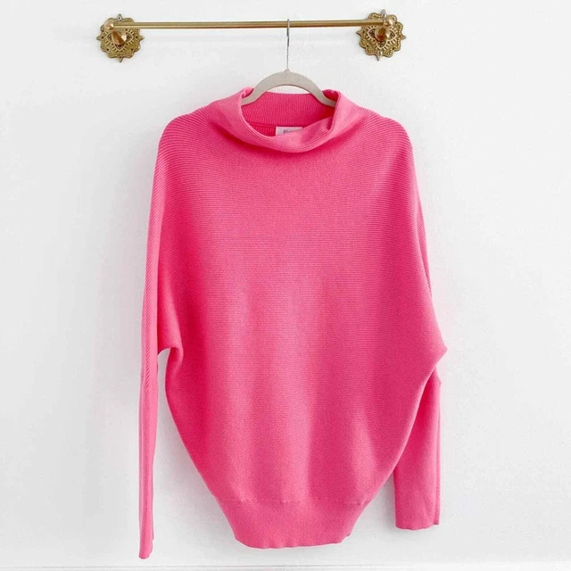 Bluivy Size M/L Boutique Hot Pink Ribbed Dolman Oversized Sweater
