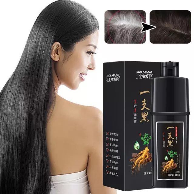 210mlBlack Hair Dye Shampoo Instant 3 in 1 Grey Coverage Herbal Ingredients V8D5