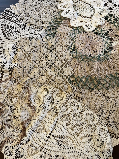 Vtg Large Linen Mixed Lot 10 Crochet Lace Handmade Doilies Doily - Ivory Beige