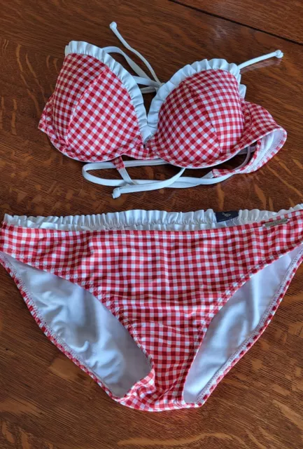 U.S. Polo Association Size Medium Bikini Bathing Suit 2 Piece Red Check