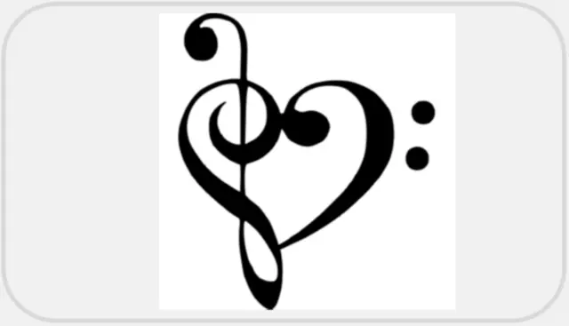 Treble Bass Clef Heart - 100 Stickers Pack 2.25 x 1.25 inches - Music Musician