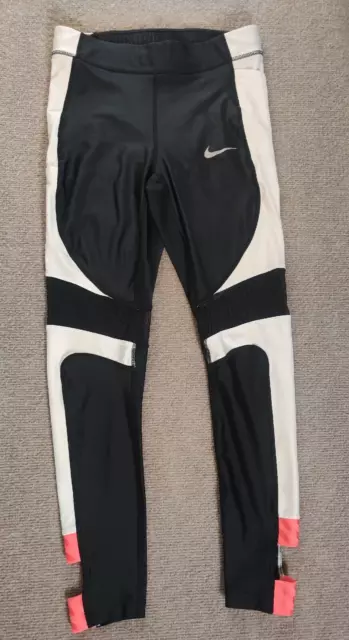 Nike Pro Speed Womans Active Running Leggings S Black White Pink Trim Thigh Vent