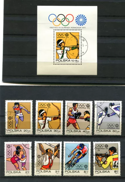 Briefmarken, Polen, Kpl Satz, Fi.2002-09+Block 44, Olympische Spiele ,1972,gest.