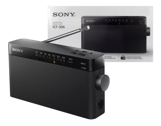 Sony ICF-306 Portable AM/FM Radio with Embed Speaker, Antenna and Headphone Jack