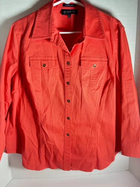 Jones New York, Womens 3/4 Sleeve Button Up Blouse, Size 2X, Orange