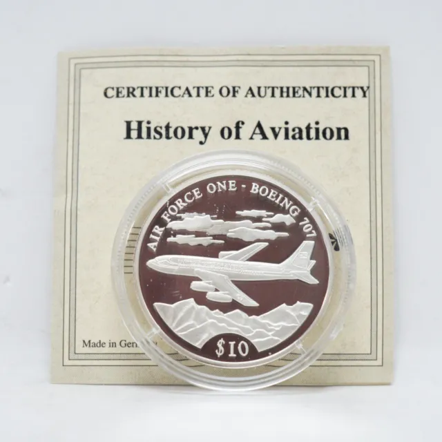 2000 Air Force One Boeing 707 $10 Liberia .999 Silver w/COA 8.5 Grams (slx4840)