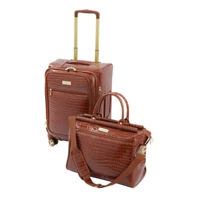 Samantha Brown 22" Croco Spinner & Dowel Bag Luggage Travel Set - Chestnut