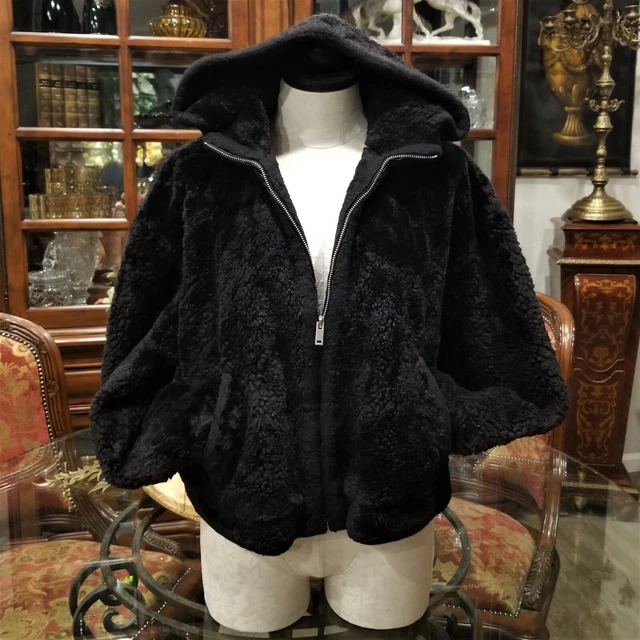 Women's UGG MANDY Black FAUX FUR Hoodie JACKET SZ M