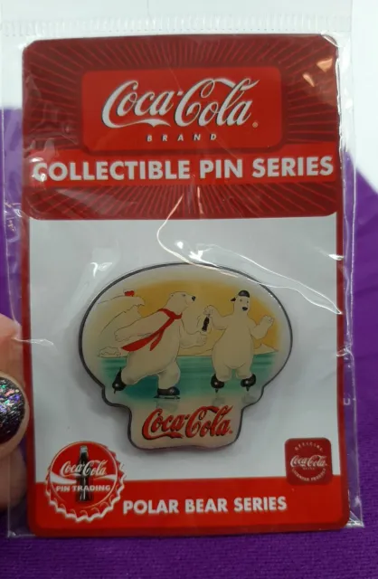Coca Cola Collectible Pin Polar Bear Series 2000s Vintage Skating Polar Bear
