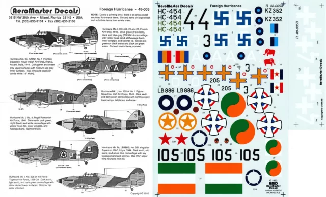 AEROMASTER ABZIEHBILDER 1/48 Hurricane Mk.I/IIc 351 Sqn (RAF/FiAF/FARR/RIAF/IAC/JKRV)