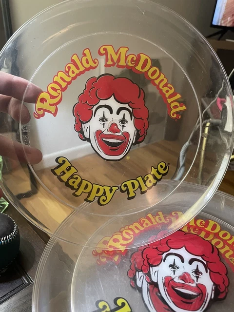 Lot of Four Vintage Ronald McDonald Happy Plate, Plastic, Image Painted on Back