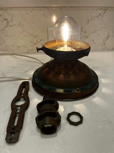 Vtg Metal Ceiling Light 1920s Fits Glass Shade 3 1/4” Open. Tan ish  5 1/2”W 3”T