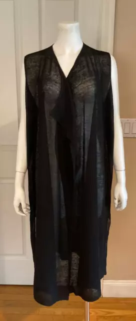 NWT Eileen Fisher Black Cascading Long Vest in Linen Crepe Knit Sz XL