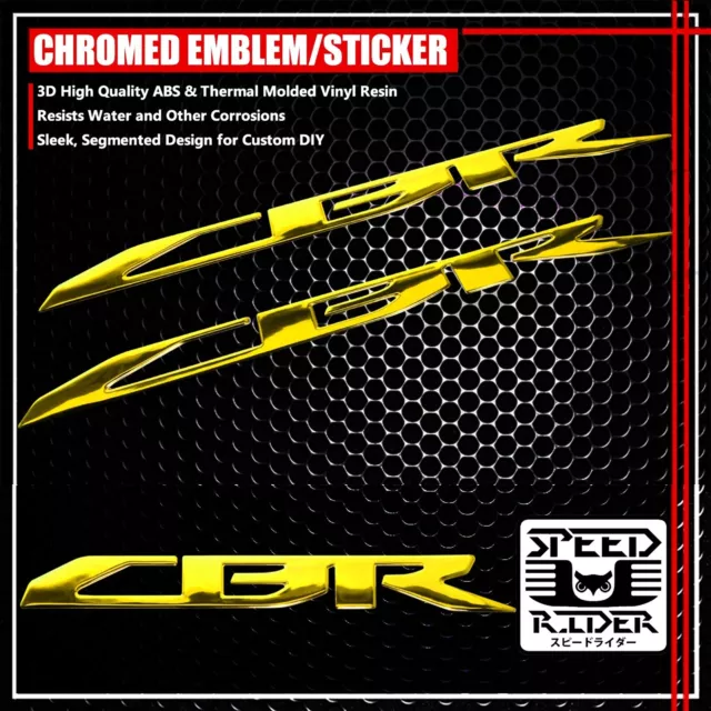 3D Decal Emblem Logo Fuel Tank/Fender Sticker For Cbr 600/900/1000 Chrome Gold