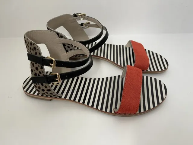 Boden Womens Sandals Size EU 41 US 9.5 Black White Stripe Cheetah Leopard Orange