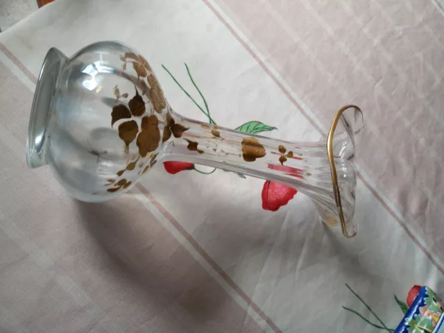 Beau vase en verre soufflé , décor floral émaillé or, Legras