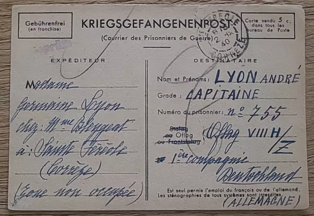 Zensur Karte Lager Oflag VIII H/Z Eulenberg 1940 Kriegsgefangenenpost POW (35