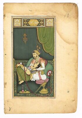 Mughal Miniature Painting Of Emperor And Empress In Love Scene Art On Paper