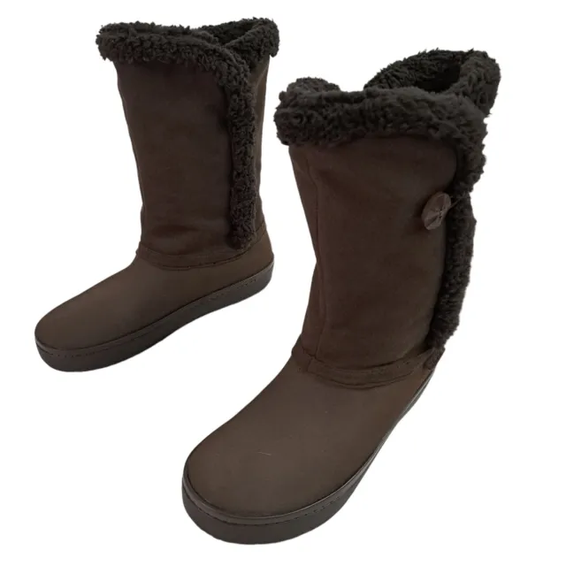 Crocs Boots Womens 8 Brown Warm Faux Fur Synthetic Suede Modessa 14777 Pull On