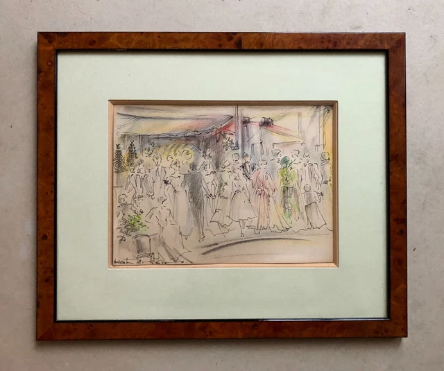 Souvenir de mariage, Fête, Dessin signé et daté 78, Encadré et sous verre