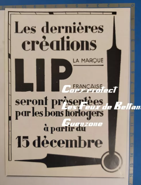 DERNIERES CREATIONS LIP MONTRES   publicité 1933 advert