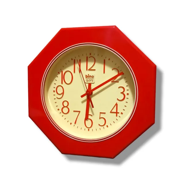 BINO orologio esagonale da parete quartz rosso design modernariato vintage clock