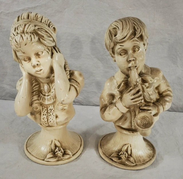 Vintage 1971 Kendrick Universal Statuary Saxophone Garçon Et Fille Bustes