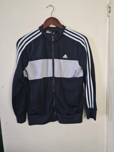 ADIDAS Tracksuit Top Jacket 13-14 Years Black Polyester
