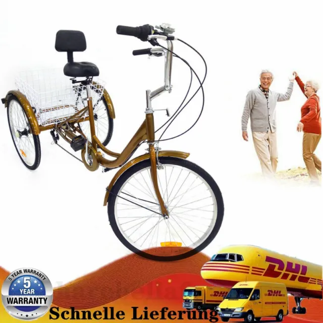 24" Zoll Erwachsene Dreirad 6 Gang 3 Räder Fahrrad Seniorenrad Tricycle mit Korb