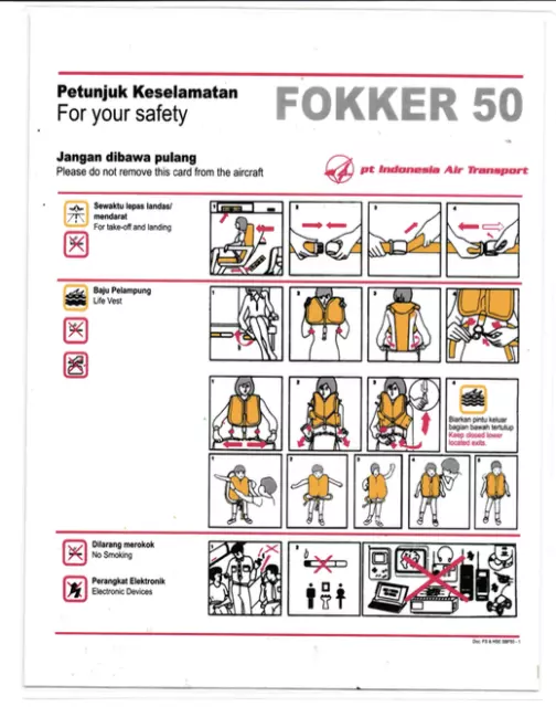 Safety card PT Indonesia Air Transport Fokker 50