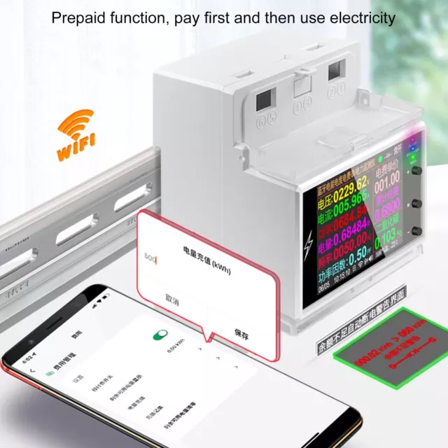 Power Meter DIN-Rail 2.4in TFT Display Electric Energy Monitor WIFI Switch AC