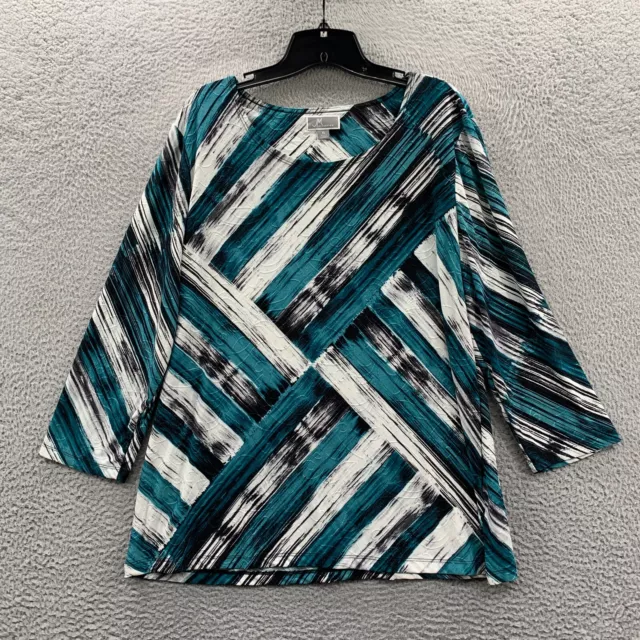 JM Collection Blouse Womens XL Top Long Sleeve Extra Large Sheer White Teal