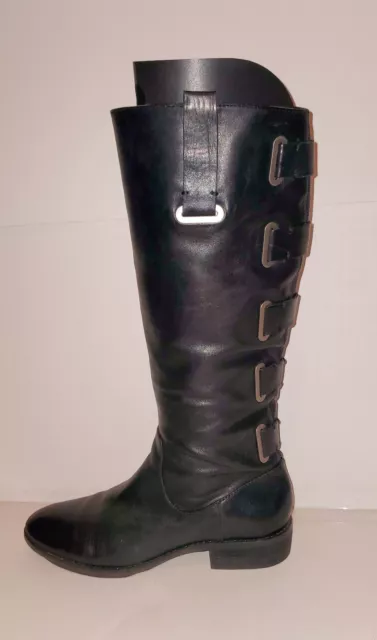 Arturo Chang Leather Boots Women's 7.5M Black Tall Riding Side Zips With Buckles