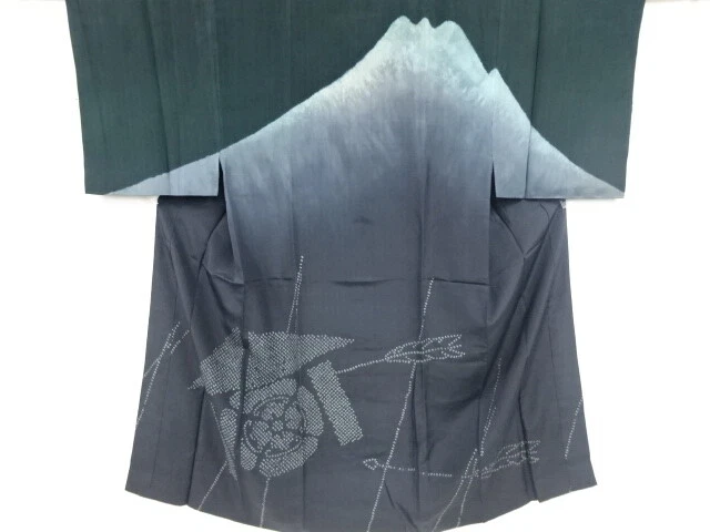 97451# Japanese Kimono / Antique Mens Juban / Shibori / Mt. Fuji With Arrows
