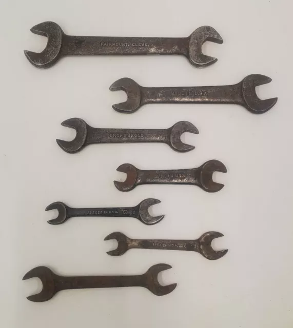 Vintage Open End Wrench Lot of 7 Made in USA VLCHEK FAIRMOUNT Various Sizes