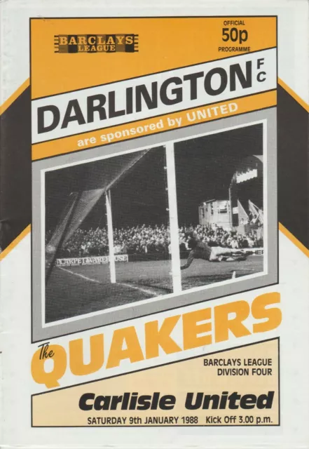 Darlington V Carlisle United 9-1-1988 Division 4 Match Programme 87/88