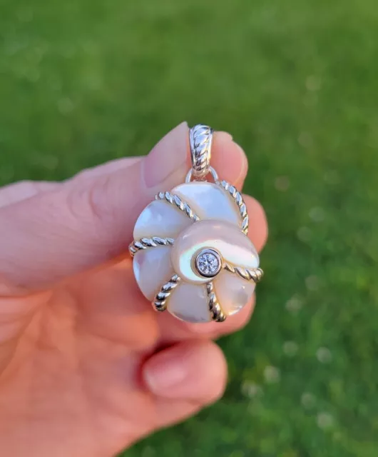 Judith Ripka Sterling Silver CZ Mother Of Pearl Nautilus Shell Enhancer Pendant Judith Ripka Sterling Silver CZ Mother Of Pearl Nautilus Shell Enhancer Pendant