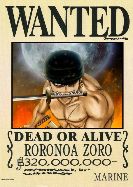 Roronoa Zoro Wanted Poster 30x45cm - One Piece Leinwanddruck Mit Rahmen