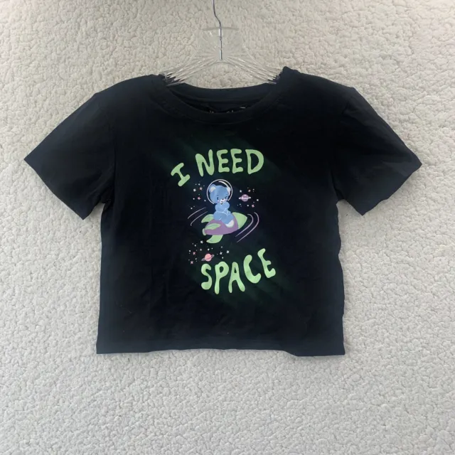 Motel Women’s “I Need Space” Black Crop Top Shrunk Tee Size Extra Small NEW